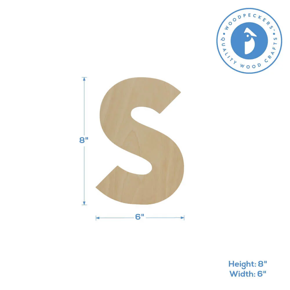 Wood Cutout Letter S, 8" - Image 2