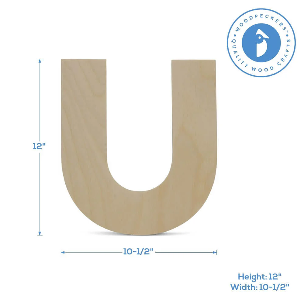 Wood Cutout Letter U, 12" - Image 2