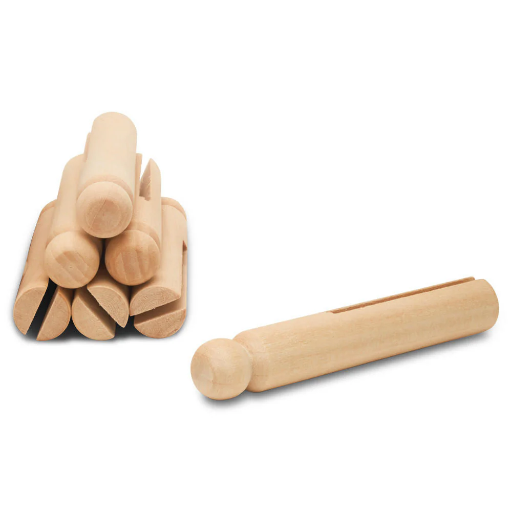 Wood Doll Clothespin, Round, 3-3/4", straight bottom - Image 3