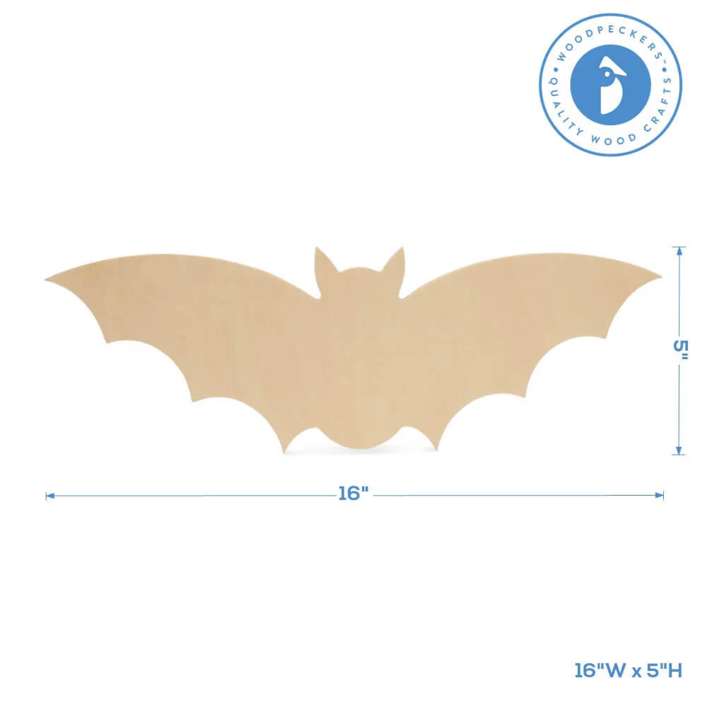 Wood Halloween Bat Cutout, Large 16" x 5.25" - Image 4