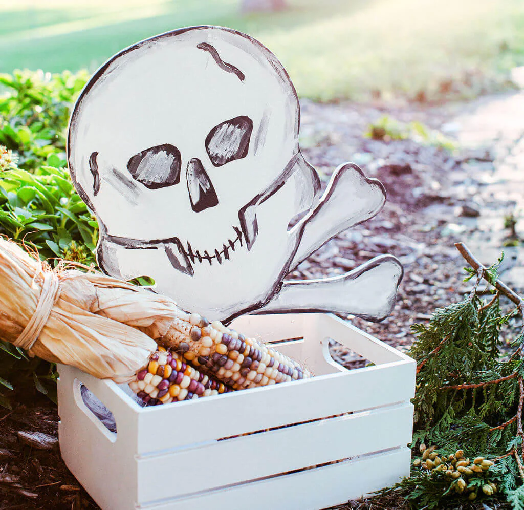 Wood Halloween Skull Cutout, Large 12" x 11.7" - Image 2