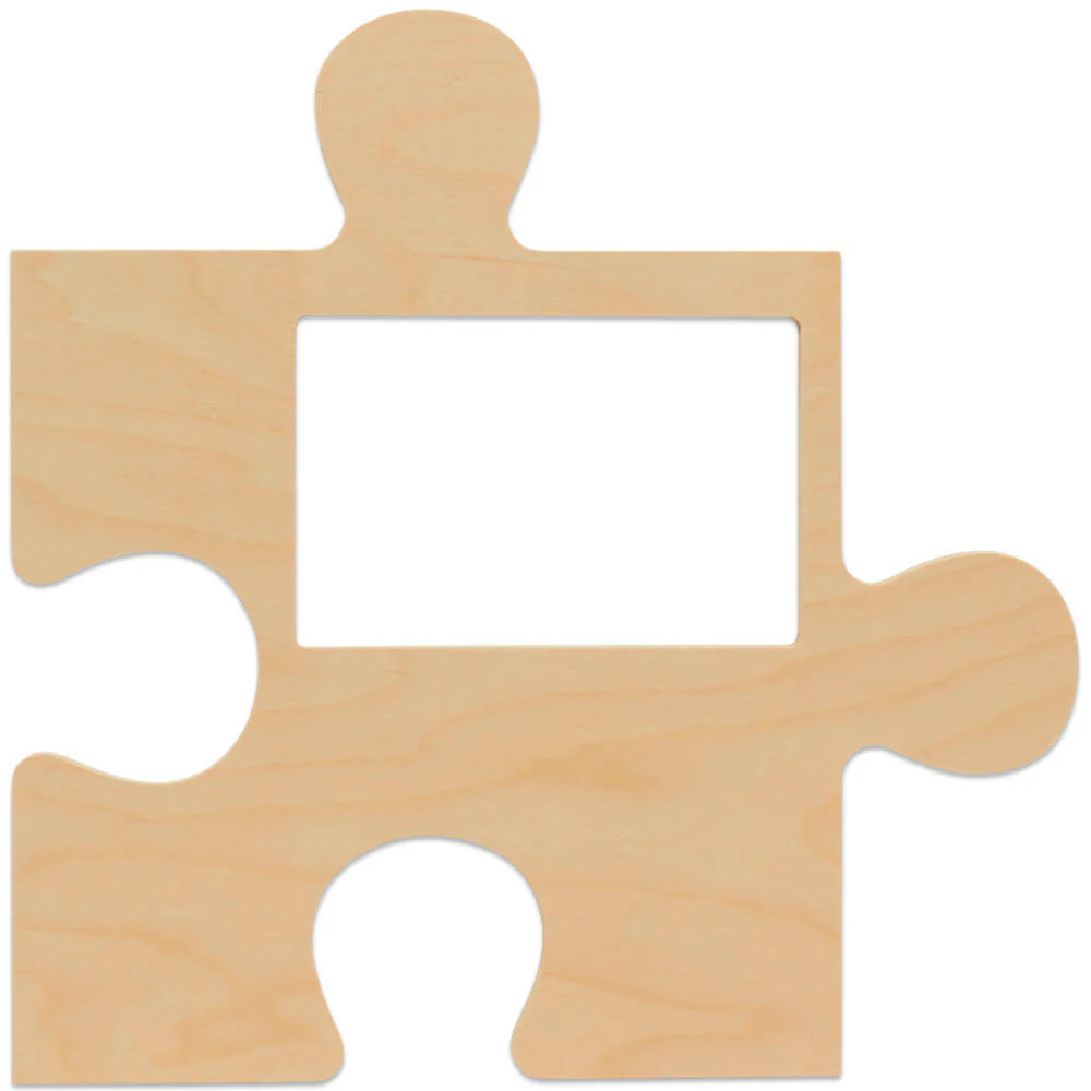 Wood Puzzle Piece Cutout, 12" x 12", with 4" x 6" Photo Frame
