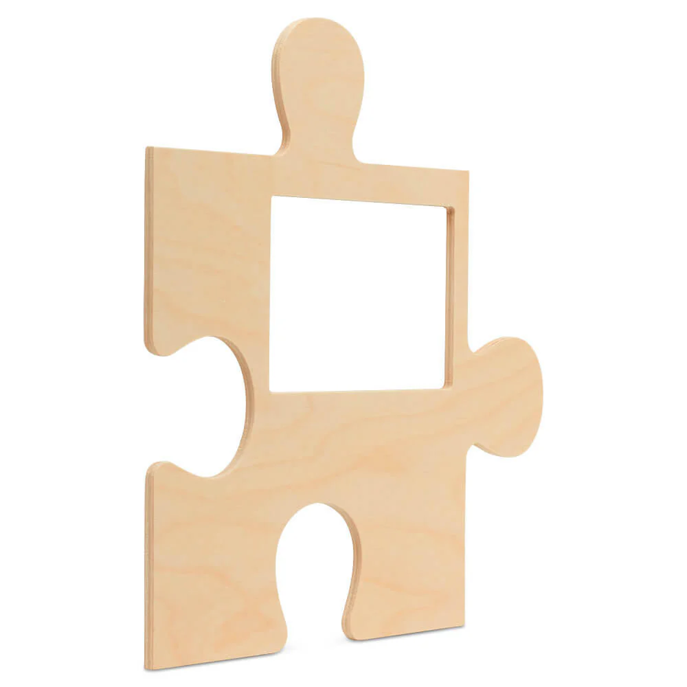Wood Puzzle Piece Cutout, 12" x 12", with 4" x 6" Photo Frame - Image 2