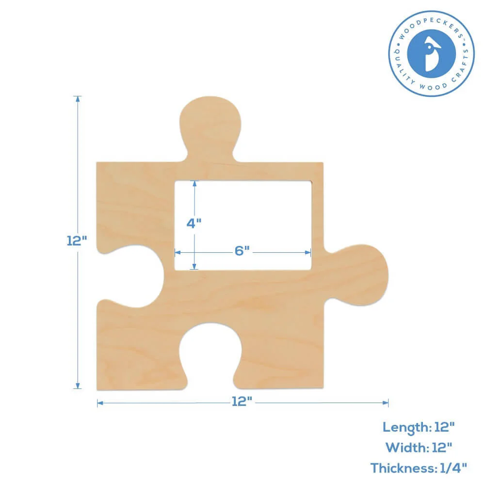 Wood Puzzle Piece Cutout, 12" x 12", with 4" x 6" Photo Frame - Image 4