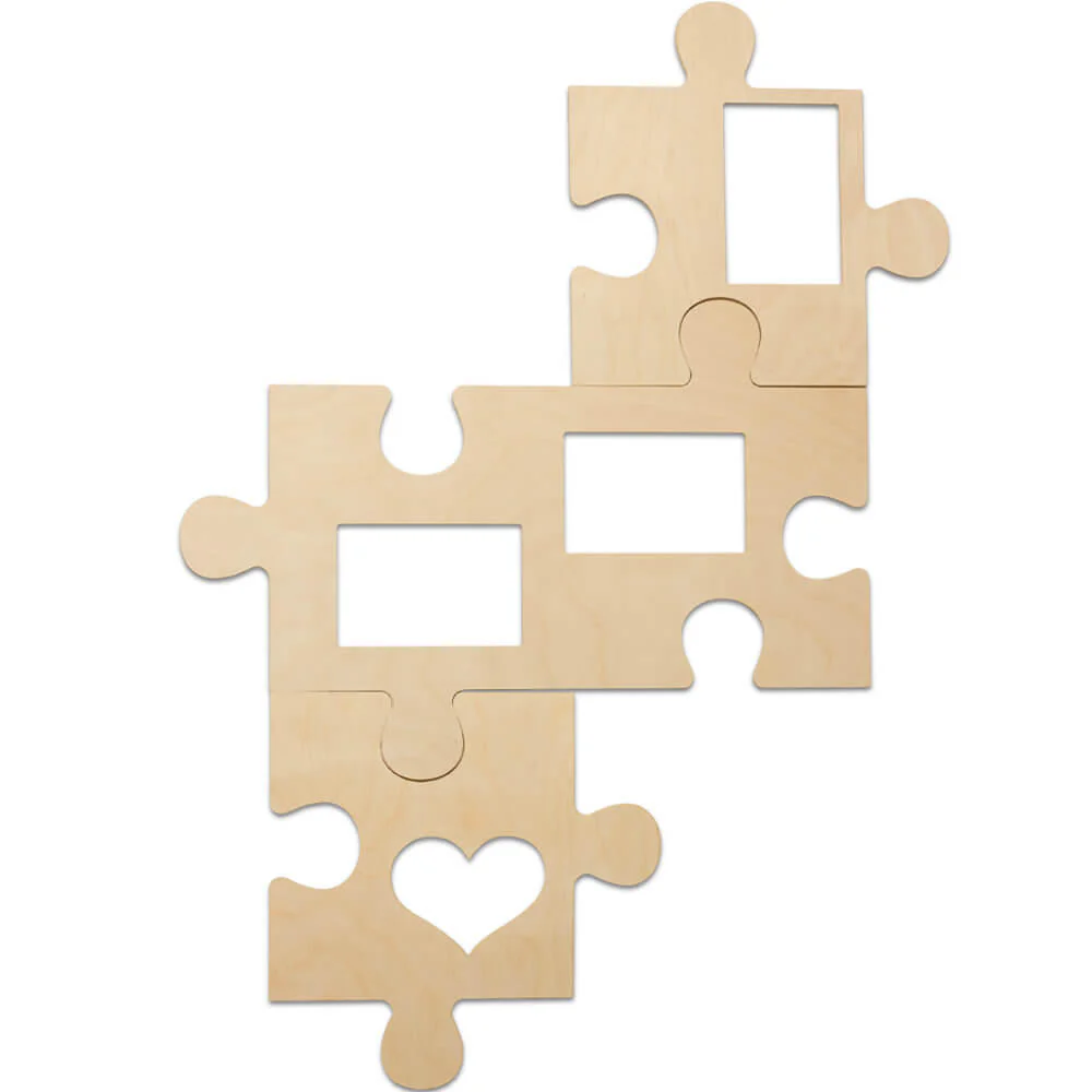 Wood Puzzle Piece Cutout, 12" x 12", with Heart Shaped Frame - Image 3