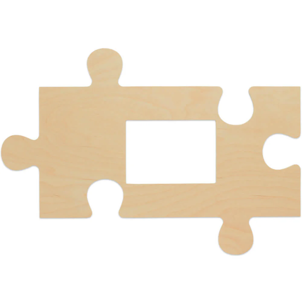 Wood Puzzle Piece Cutout, 21" x 12", with 5" x 7" Photo Frame