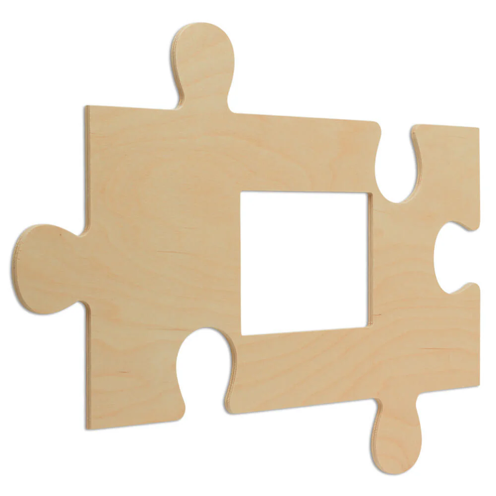 Wood Puzzle Piece Cutout, 21" x 12", with 5" x 7" Photo Frame - Image 2