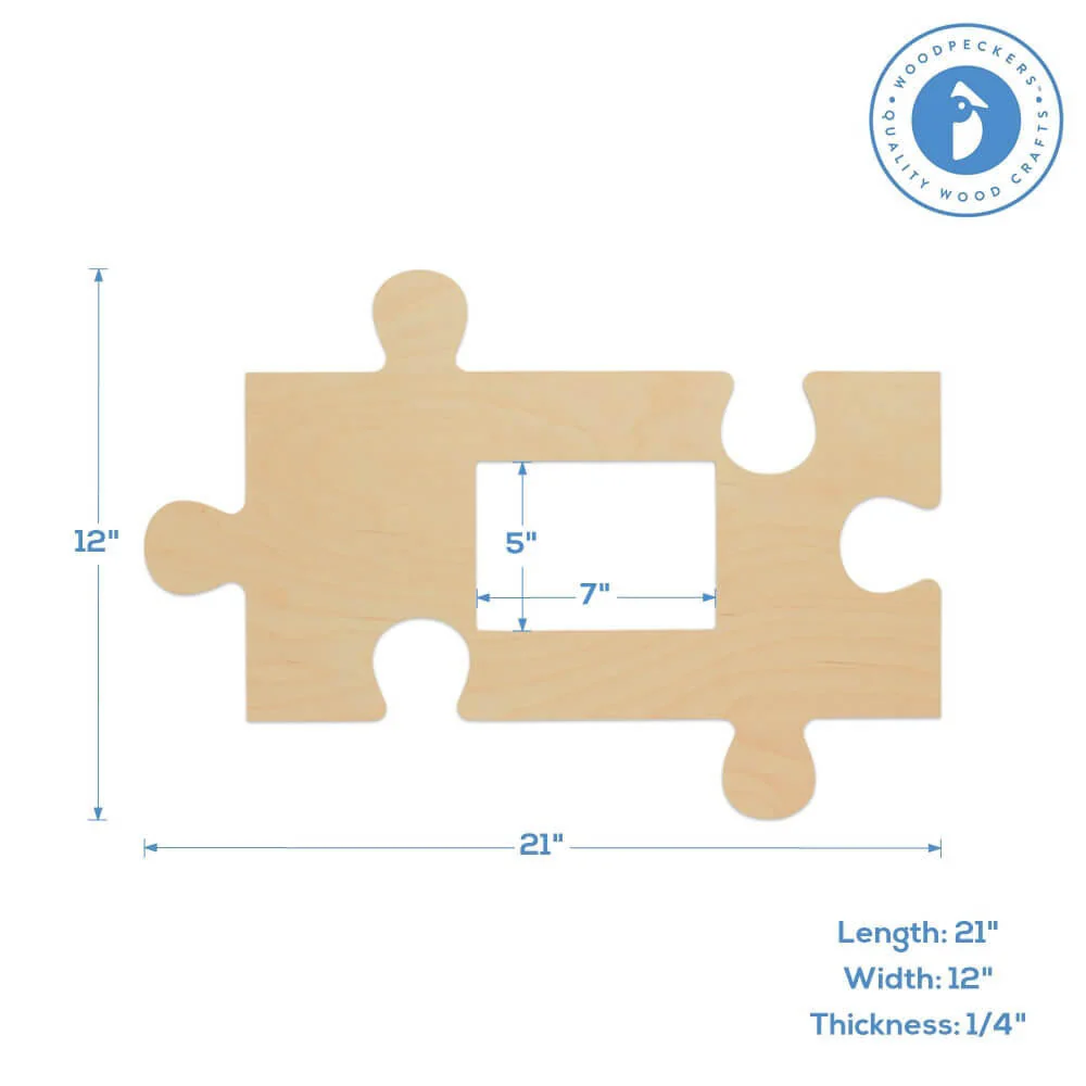 Wood Puzzle Piece Cutout, 21" x 12", with 5" x 7" Photo Frame - Image 3