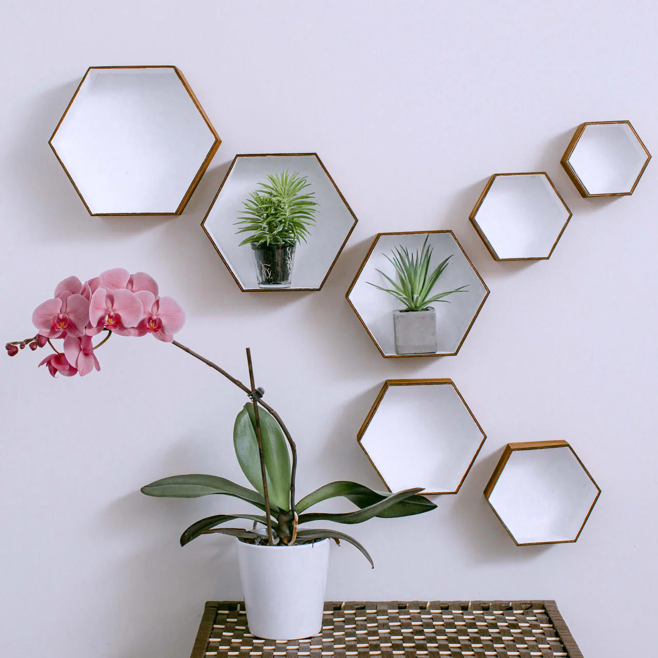 Wooden Hexagon Floating Shelves with Backs, Set of 7 - Image 2