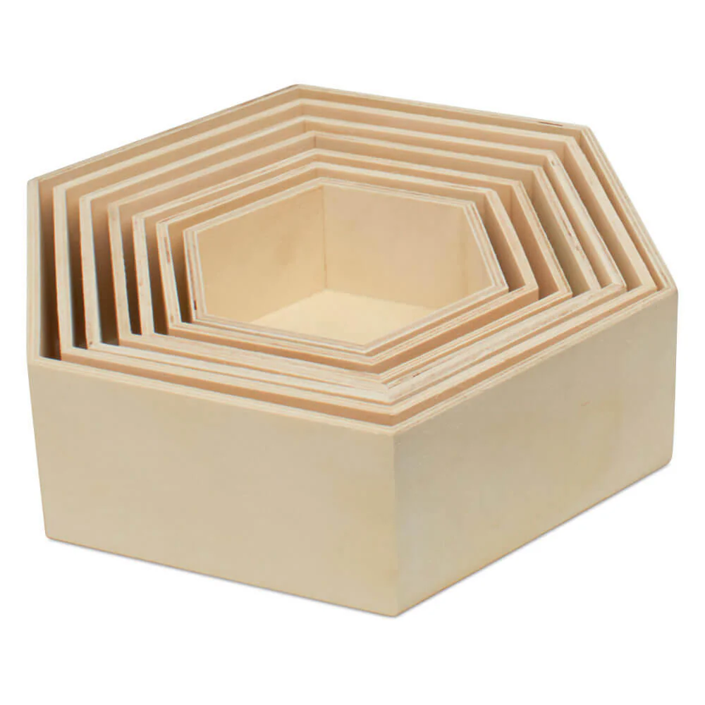 Wooden Hexagon Floating Shelves with Backs, Set of 7 - Image 3