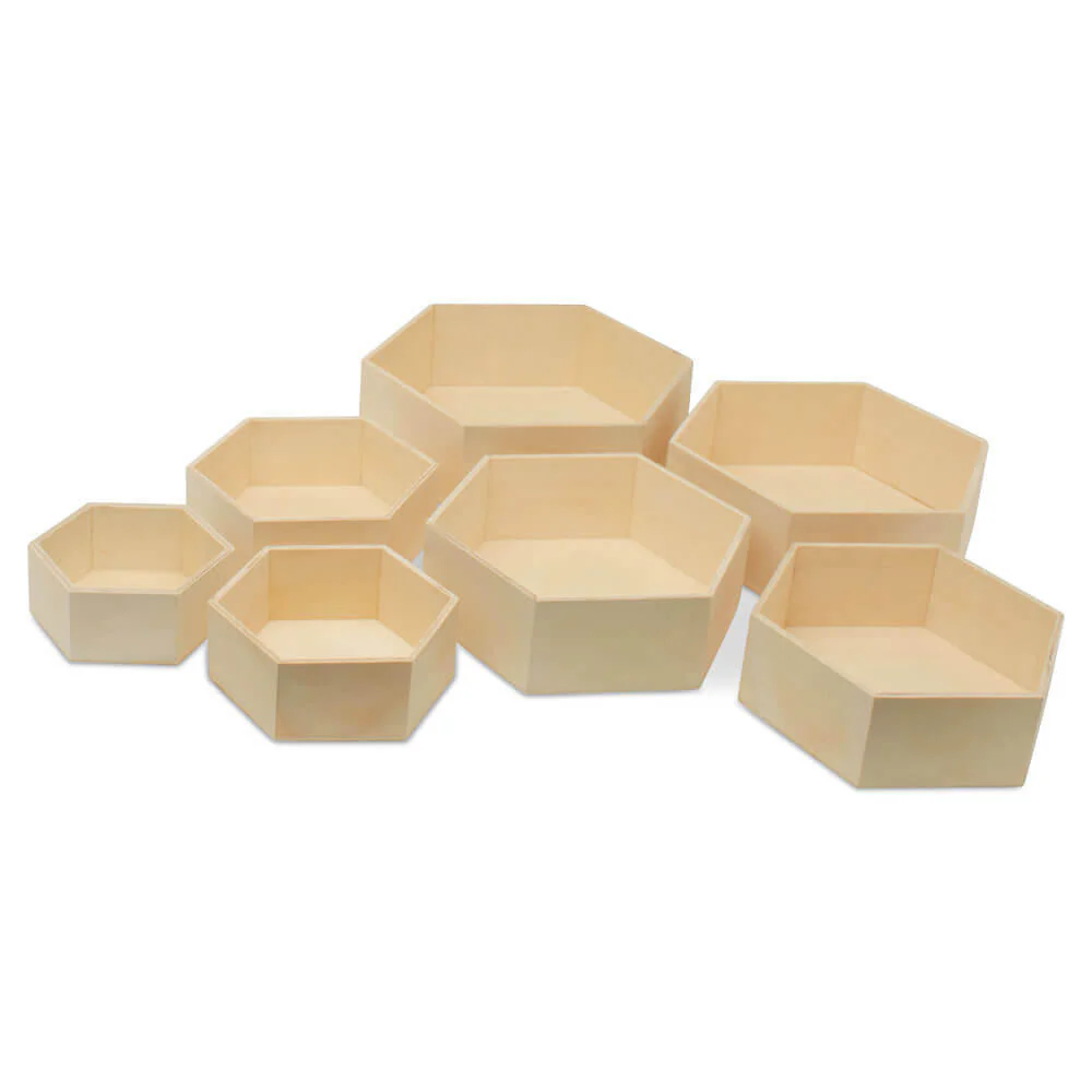 Wooden Hexagon Floating Shelves with Backs, Set of 7 - Image 4