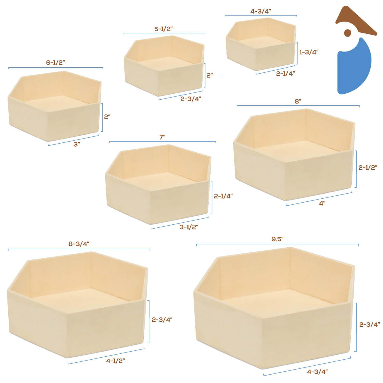 Wooden Hexagon Floating Shelves with Backs, Set of 7 - Image 5