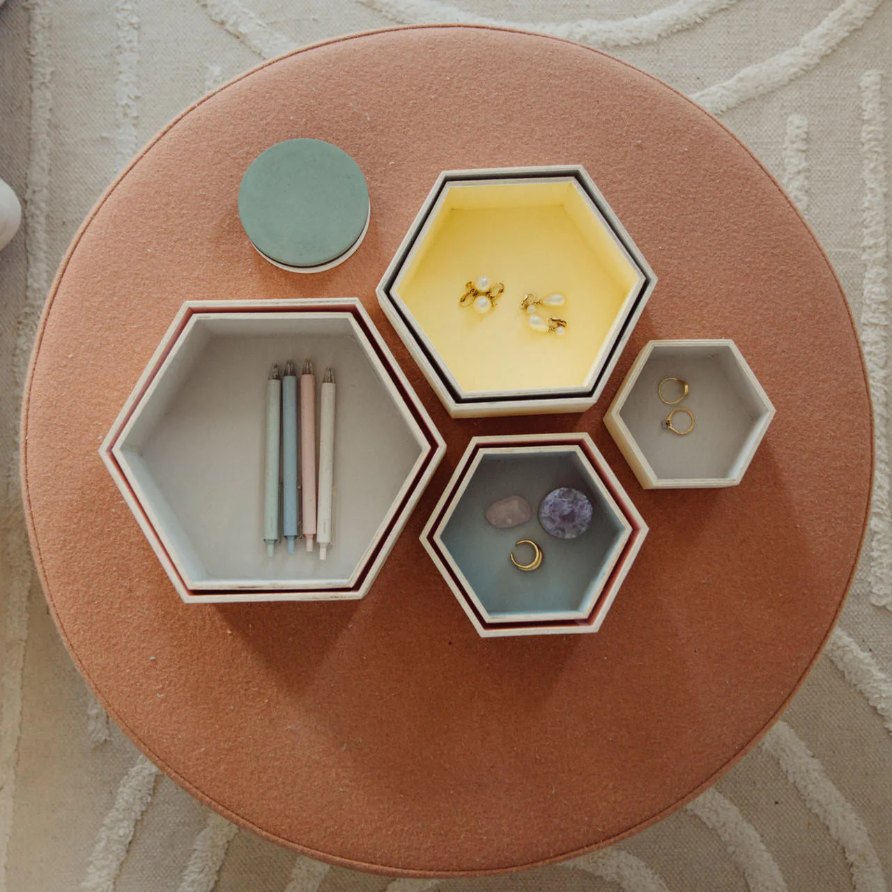 Wooden Hexagon Floating Shelves with Backs, Set of 7 - Image 7