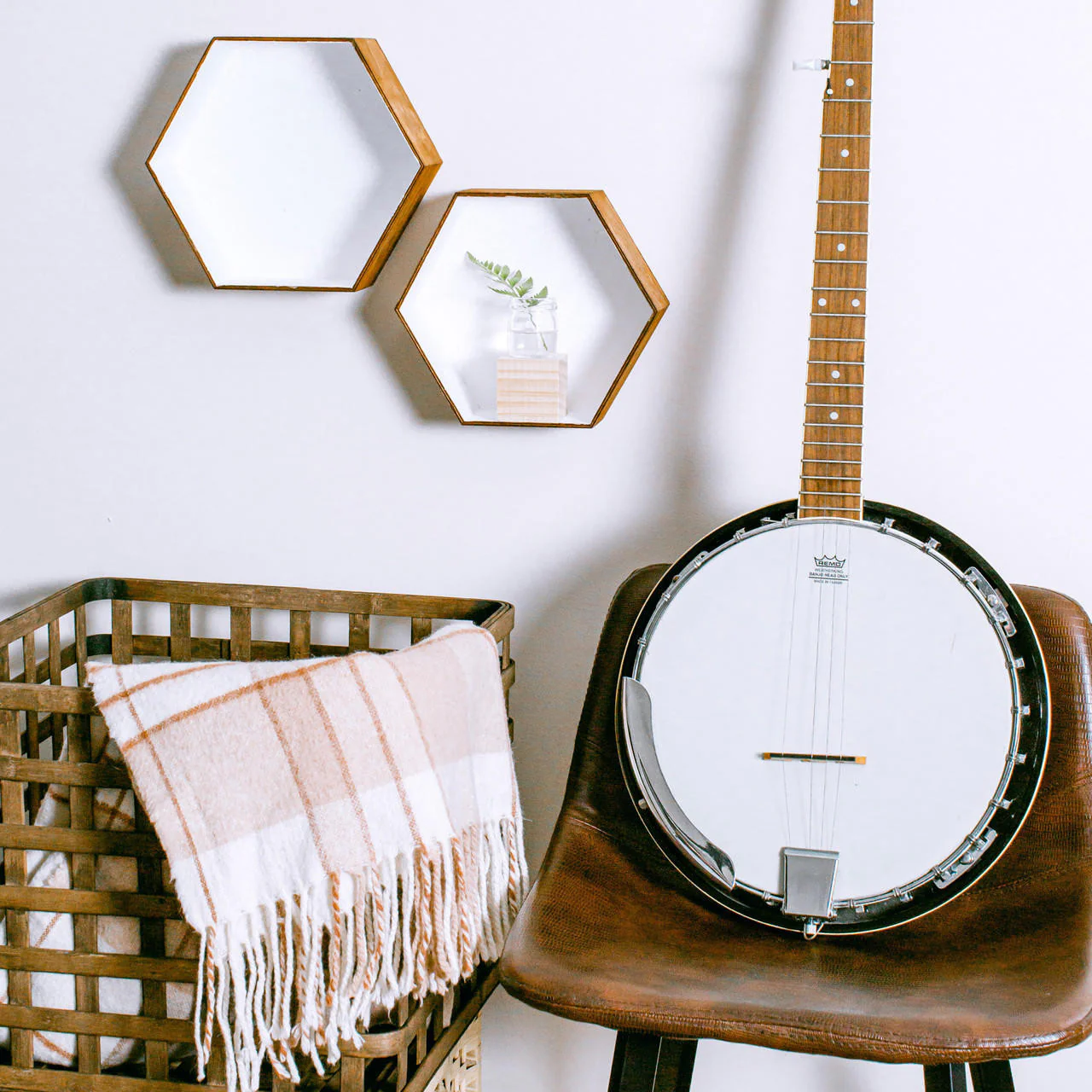 Wooden Hexagon Floating Shelves with Backs, Set of 7 - Image 8