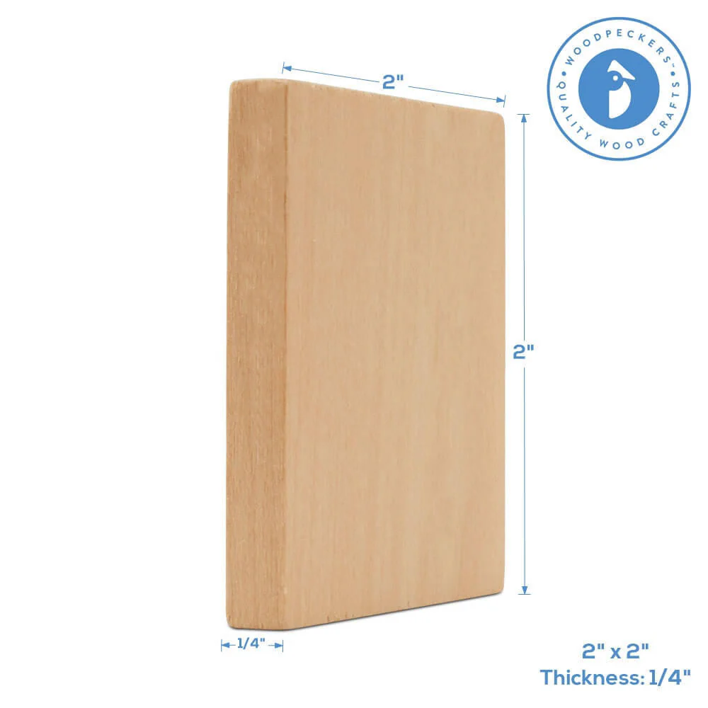 Wooden Square Cutout, 2" by 2",  1/4" thick - Image 4